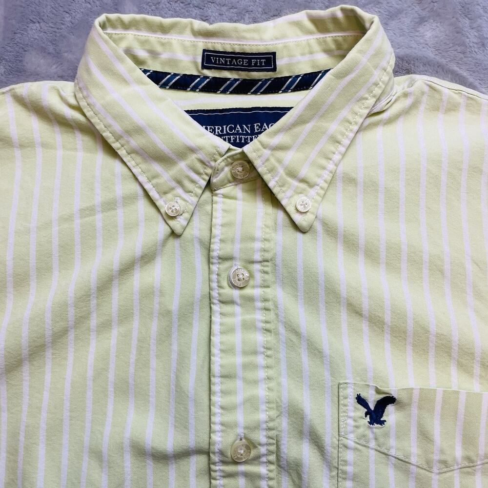 Vintage American Eagle Oxford Shirt Mens XL Green Stripe Button Down Long Sleeve